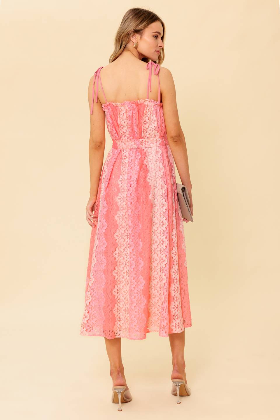 TAILOR MADE LACE MIDI DRESS - PEACH