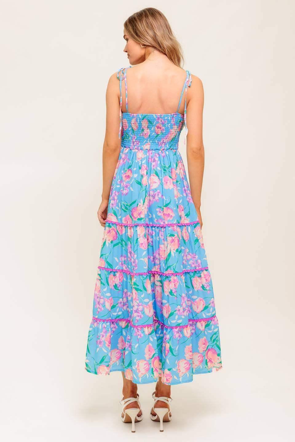 SOFT BLOOMS FLORAL MIDI DRESS - BLUE