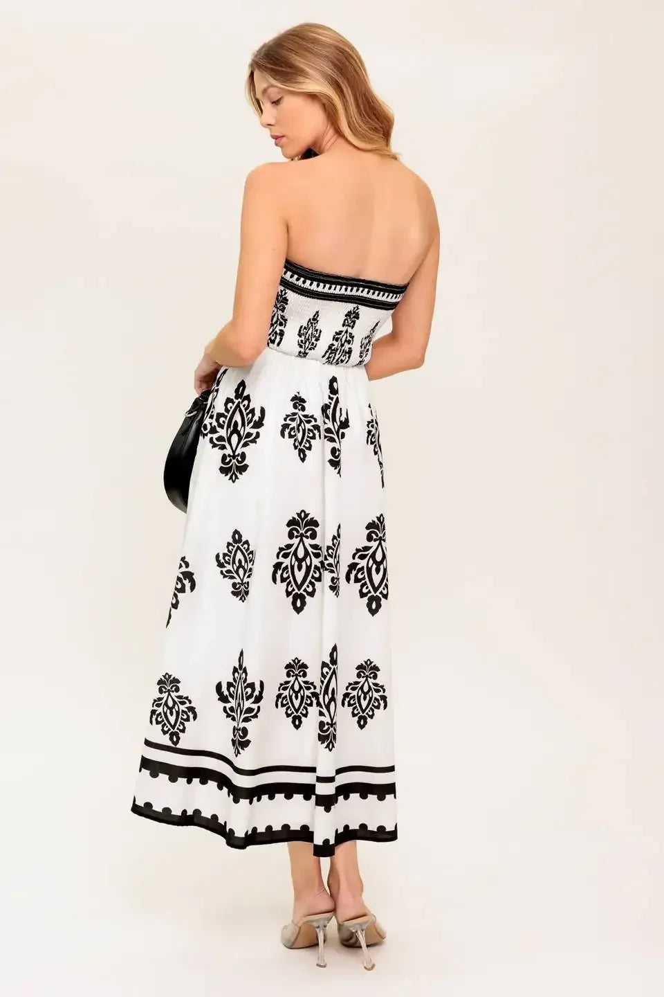 CAFE IN PARIS STRAPLESS MIDI DRESS - IVORY & BLACK