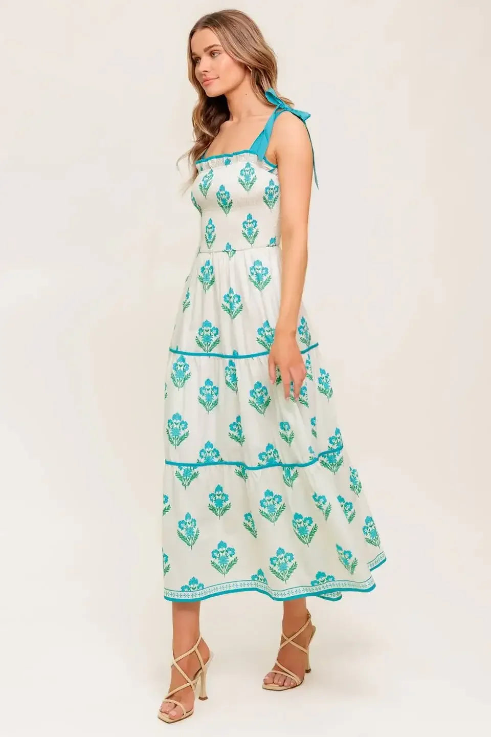 BEAUTY IN BLOOM - BLUE TIE STRAP MIDI DRESS