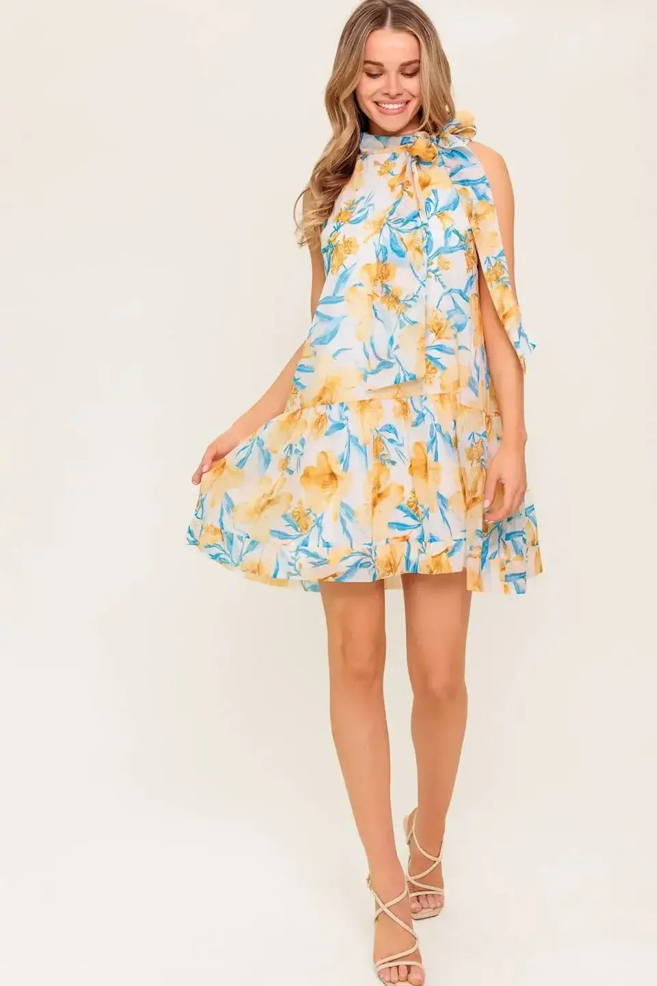 Daphne Bow Tie High Neck Mini Dress