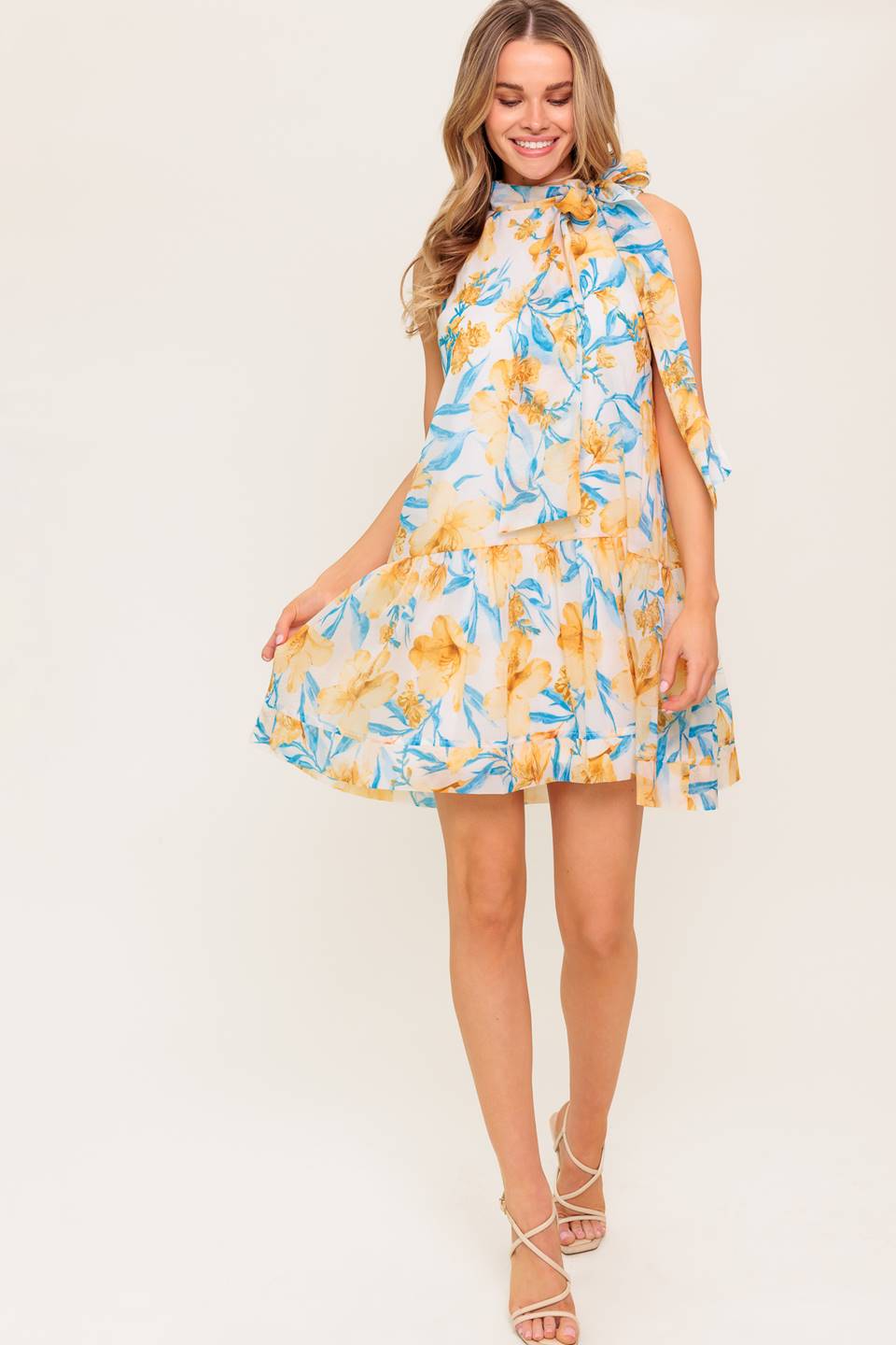 Daphne Bow Tie High Neck Mini Dress