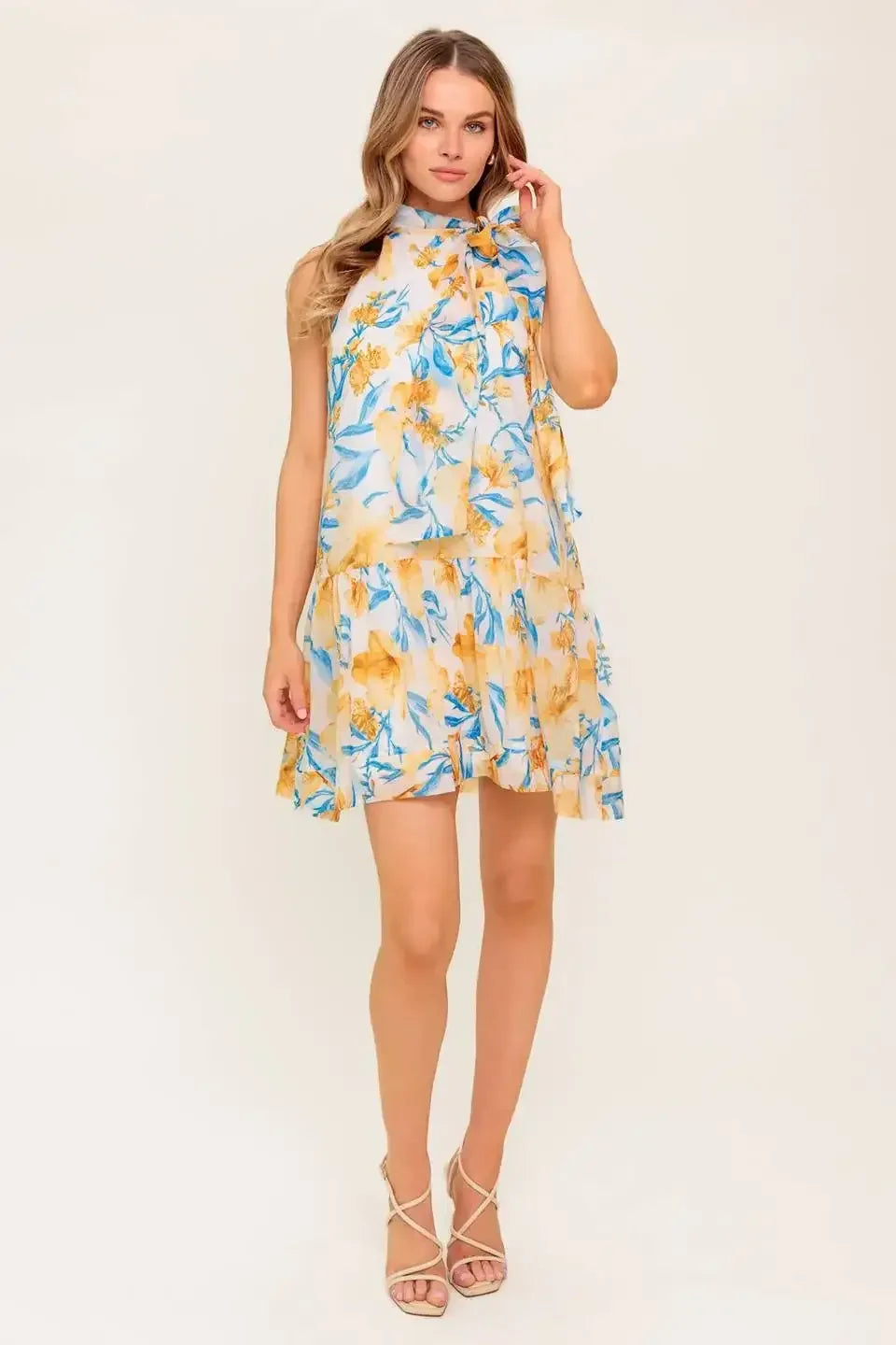 Daphne Bow Tie High Neck Mini Dress