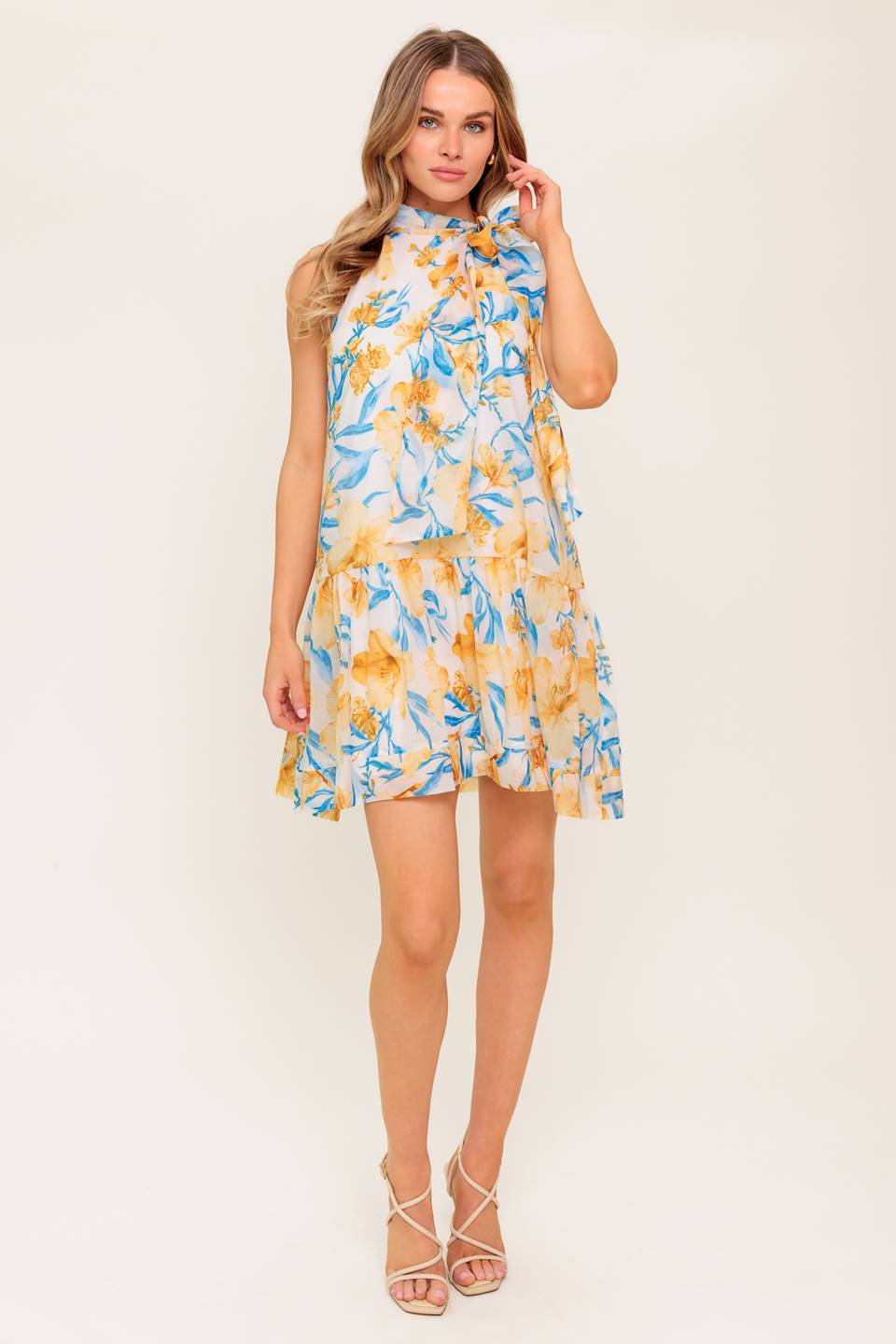 Daphne Bow Tie High Neck Mini Dress