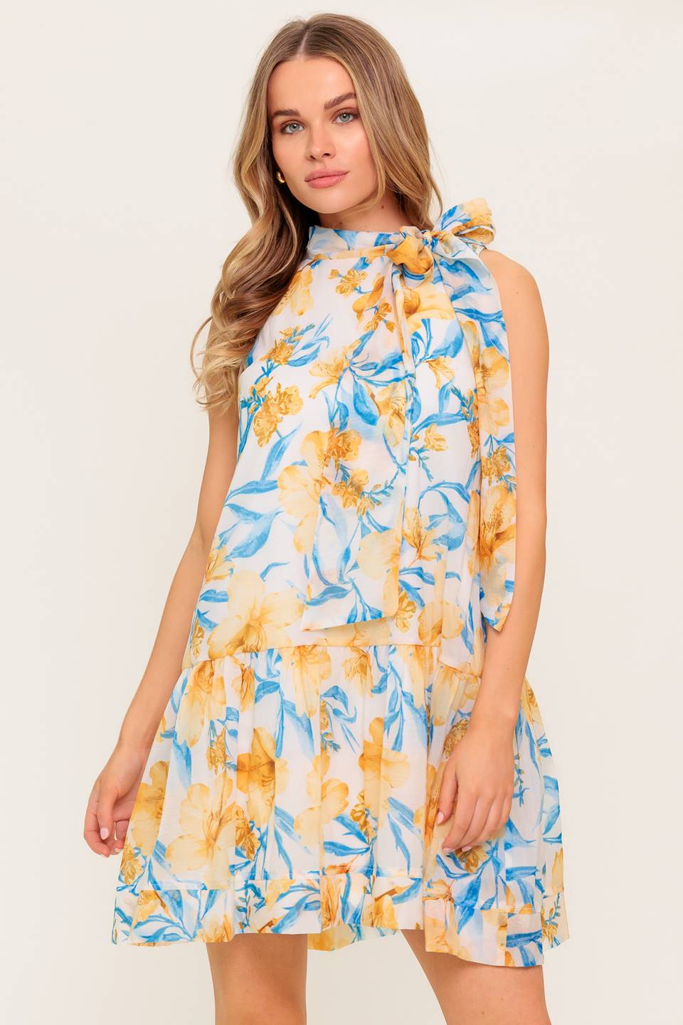 Daphne Bow Tie High Neck Mini Dress