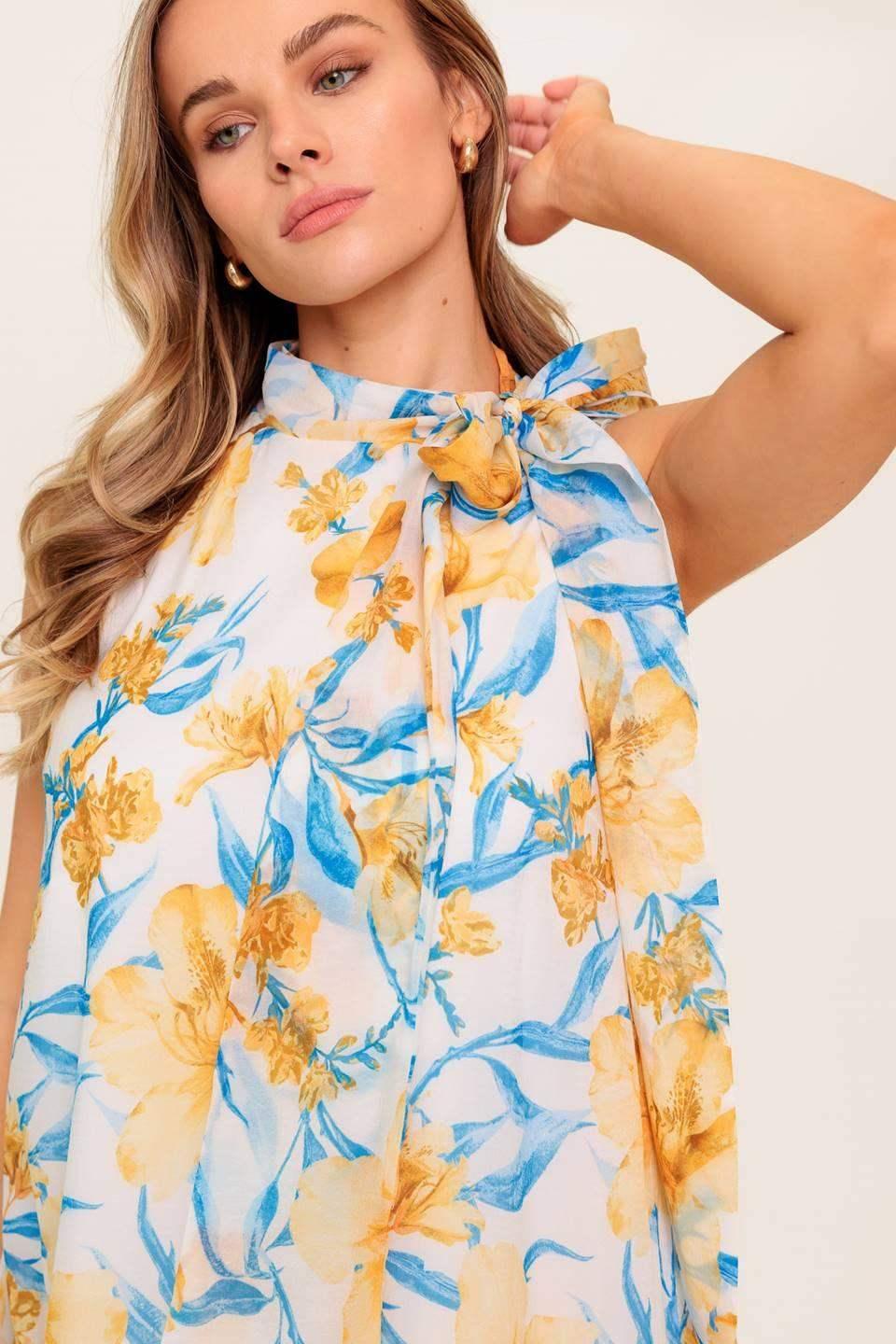 Daphne Bow Tie High Neck Mini Dress