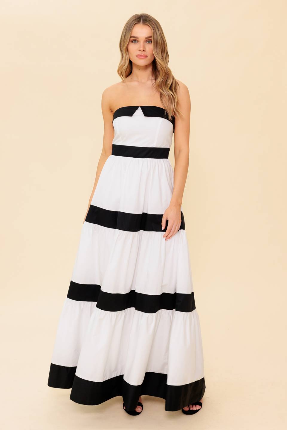 YOURS TO KEEP - WHITE & BLACK COLOR BLOCKED MAXI DRESS