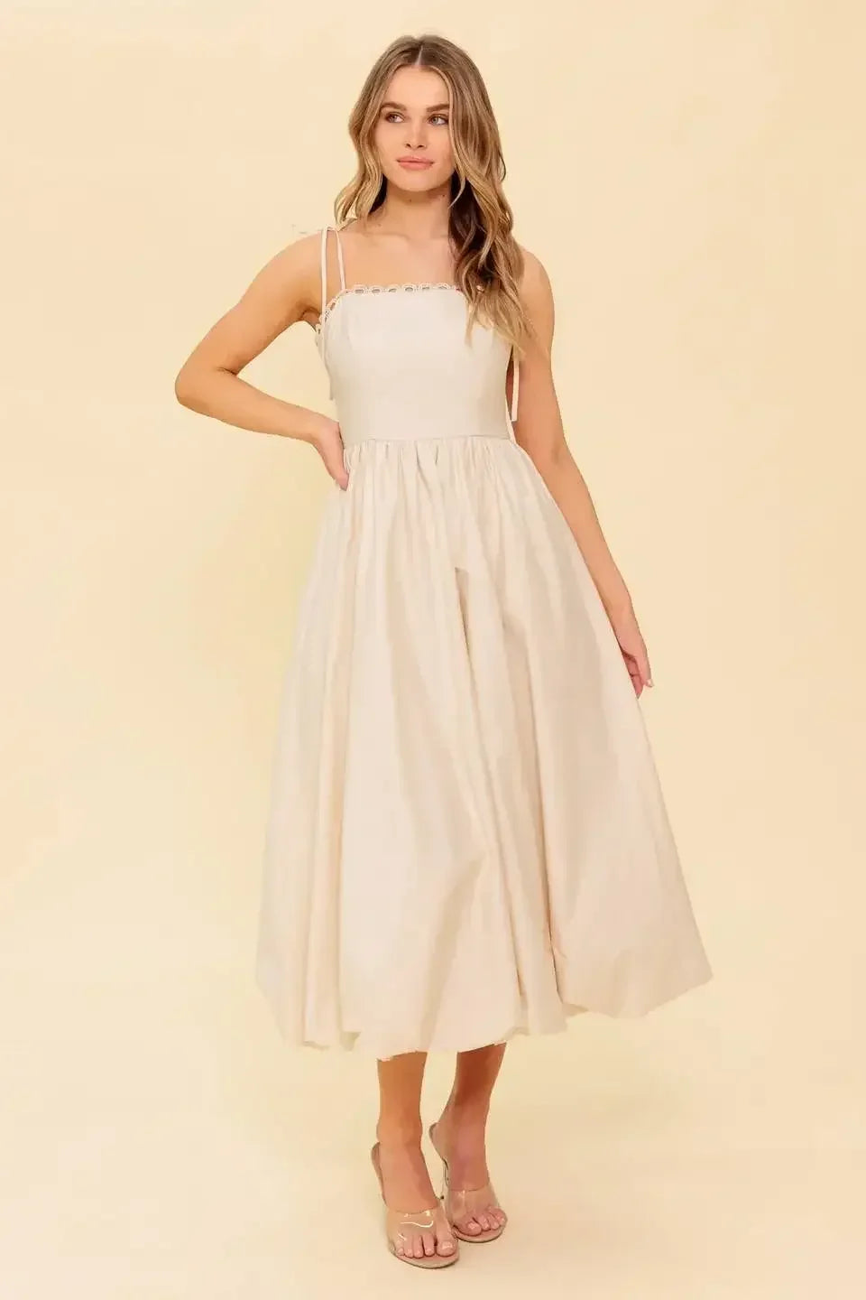 REGAL CUTIE BUBBLE HEM MIDI DRESS - CREAM
