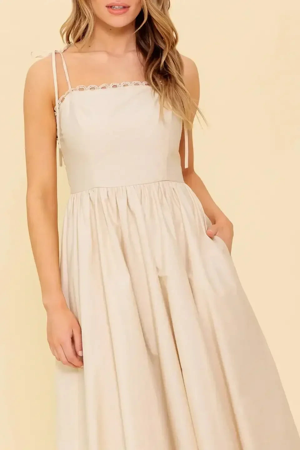 REGAL CUTIE BUBBLE HEM MIDI DRESS - CREAM