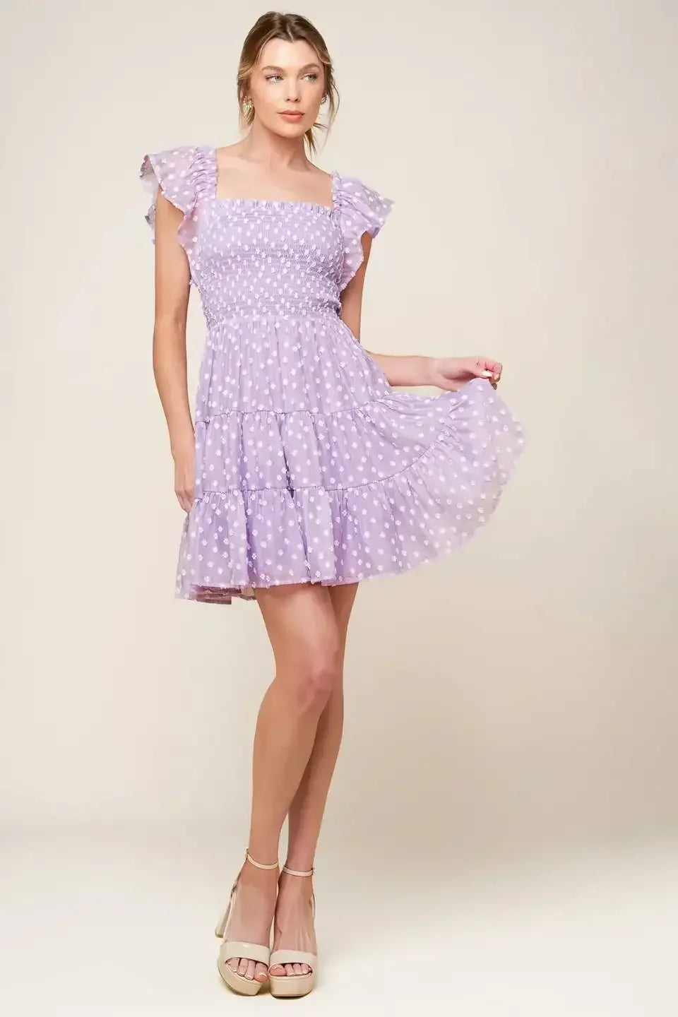 PLAYFULLY POSH LAVENDER MINI DRESS