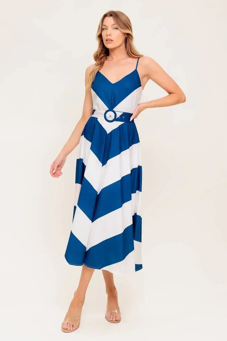 COASTAL CHARM MIDI DRESS - NAVY & WHITE