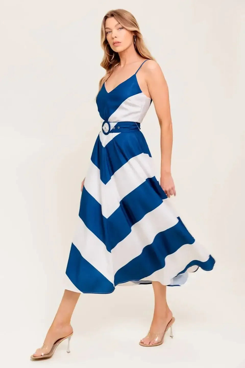 COASTAL CHARM MIDI DRESS - NAVY & WHITE