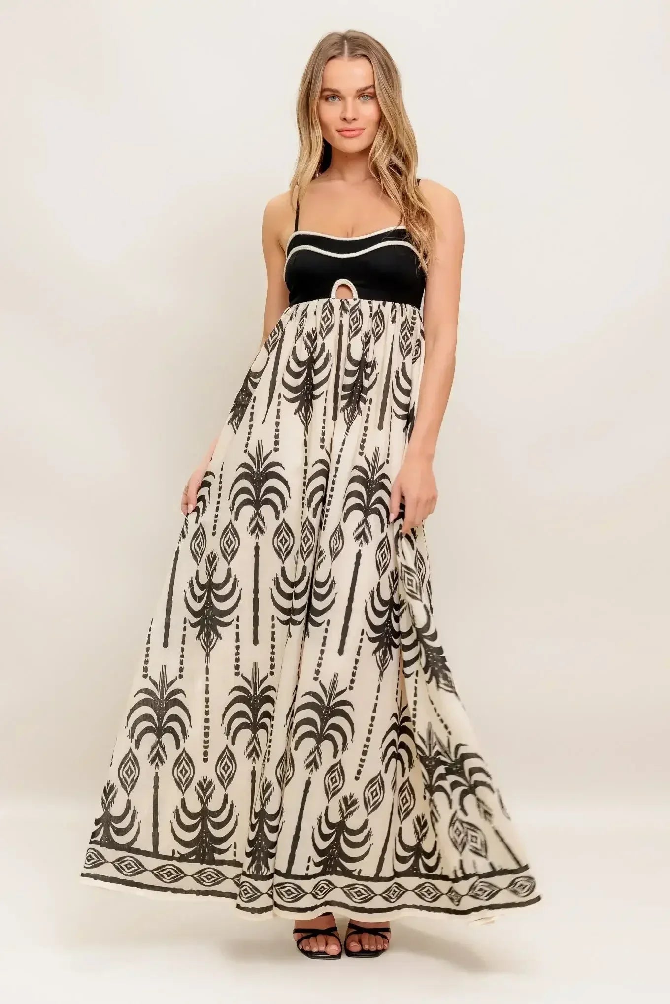 PALM PARADISE MAXI DRESS - TAUPE & BLACK