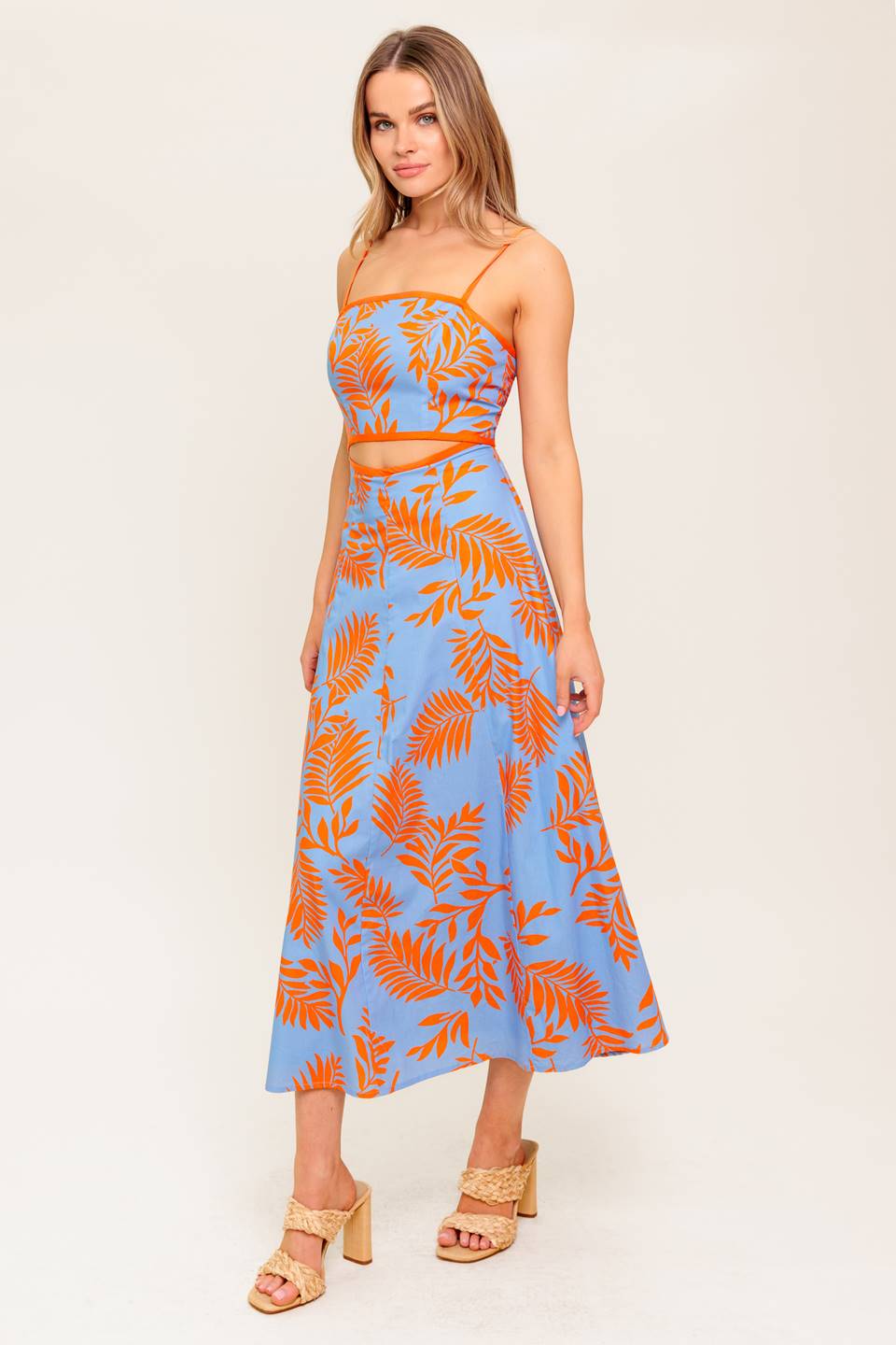 APRICOT SUNSET CUT-OUT MIDI DRESS