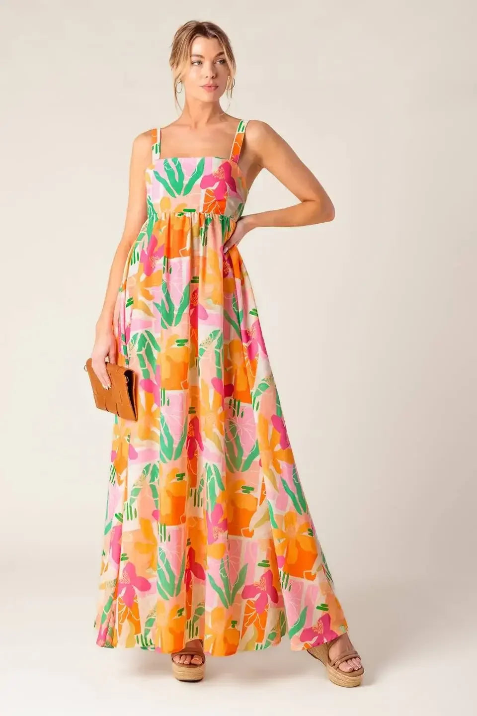 BON VOYAGE MAXI DRESS - PINK & ORANGE