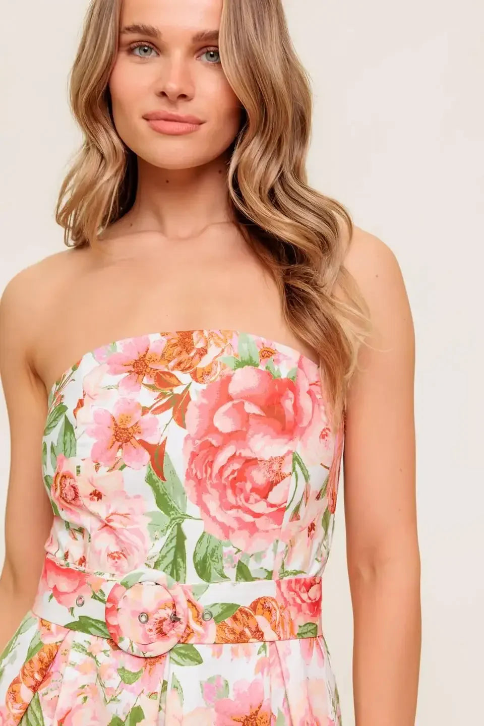 DAWN STRAPLESS MIDI DRESS - PINK FLORAL