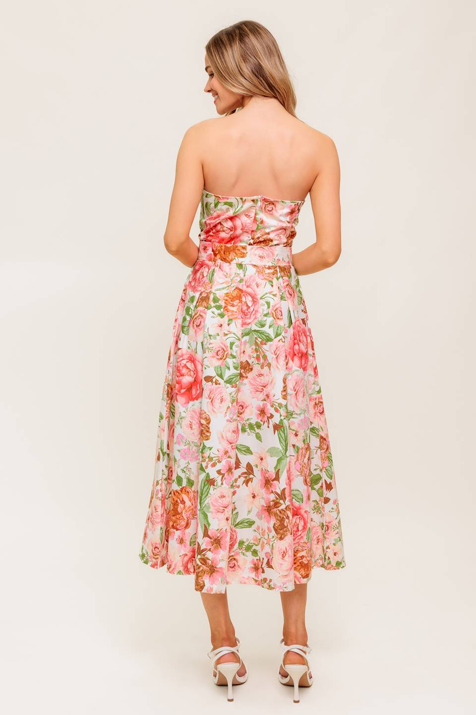 DAWN STRAPLESS MIDI DRESS - PINK FLORAL