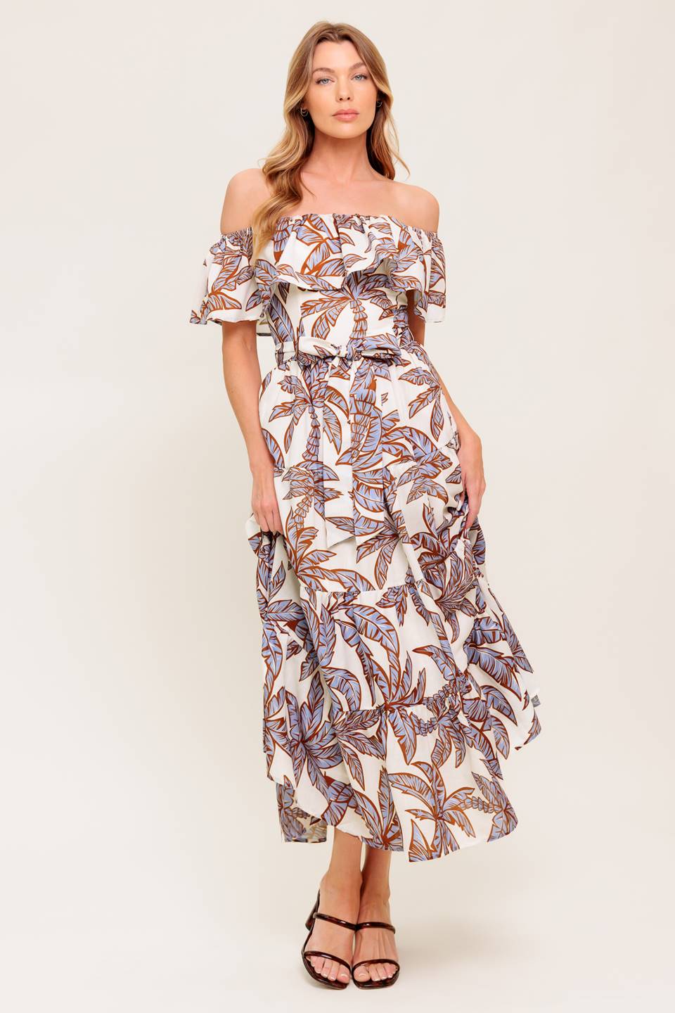 PALM TREE GARDEN - OFF THE SHOULDER MIDI DRESS