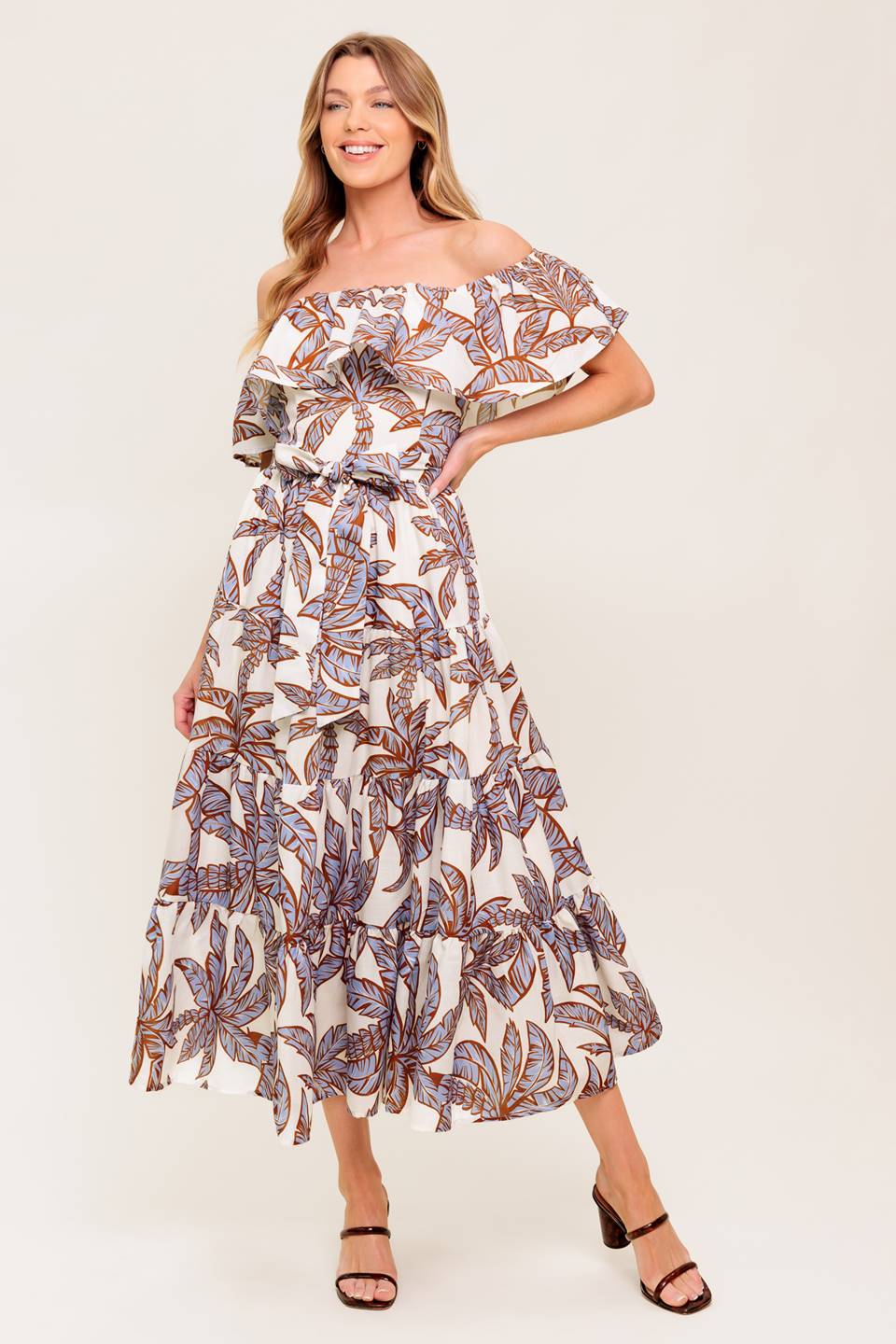 PALM TREE GARDEN - OFF THE SHOULDER MIDI DRESS