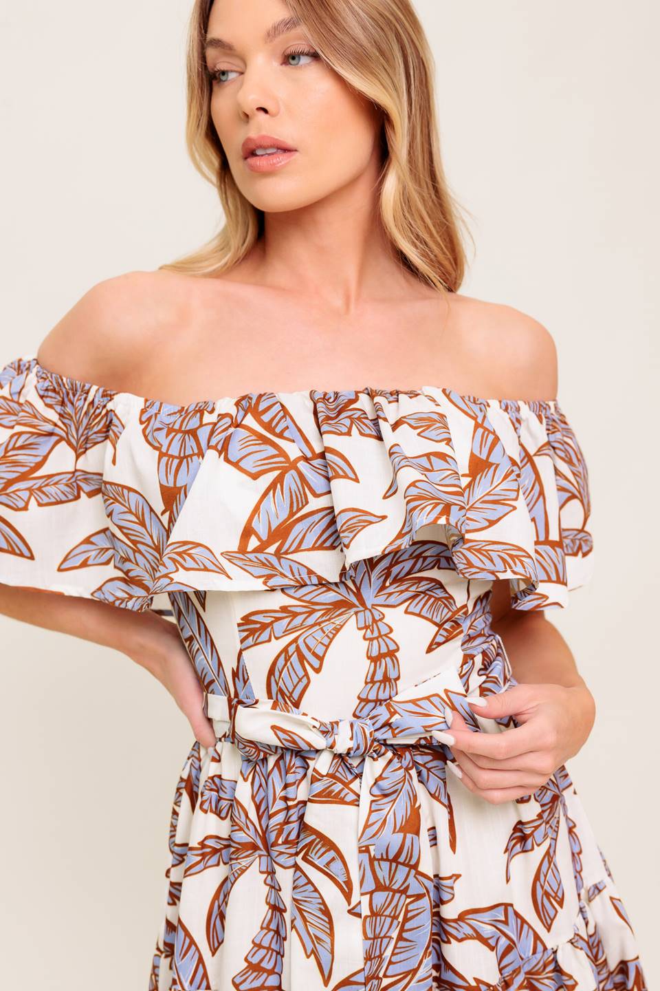 PALM TREE GARDEN - OFF THE SHOULDER MIDI DRESS