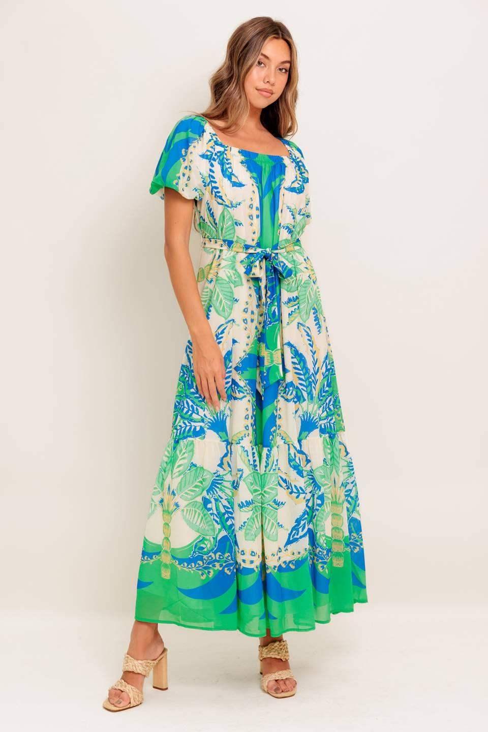 MADDISON MAXI DRESS - GREEN & BLUE