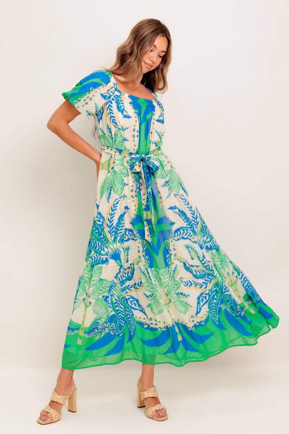 MADDISON MAXI DRESS - GREEN & BLUE