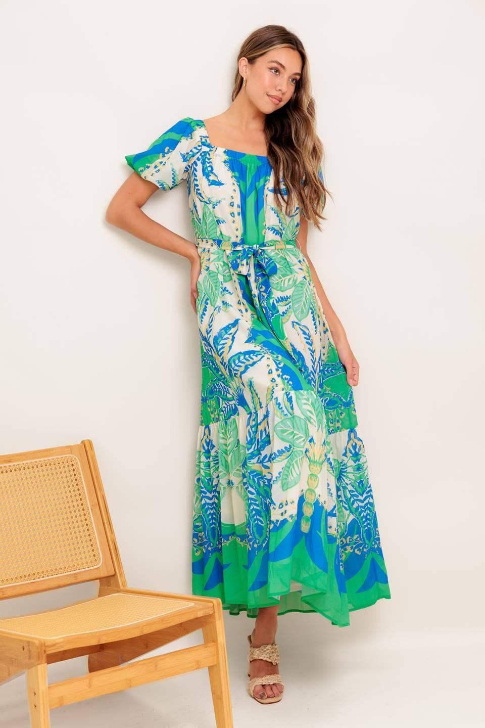MADDISON MAXI DRESS - GREEN & BLUE