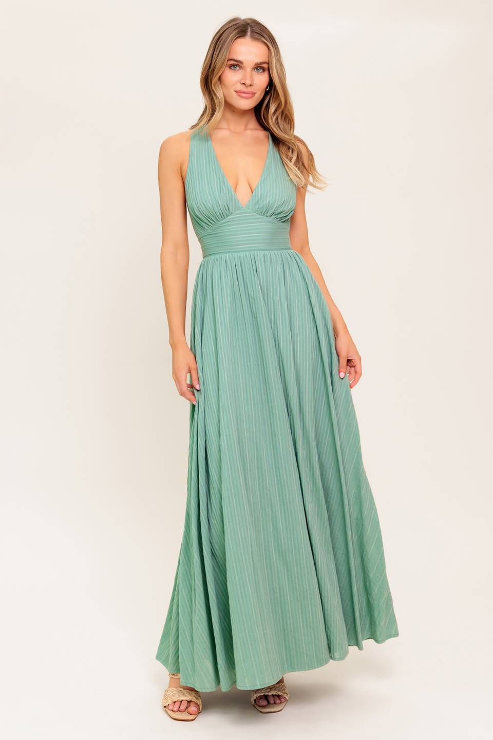 SUNSHINE ON MY MIND SAGE CROSS BACK MAXI DRESS