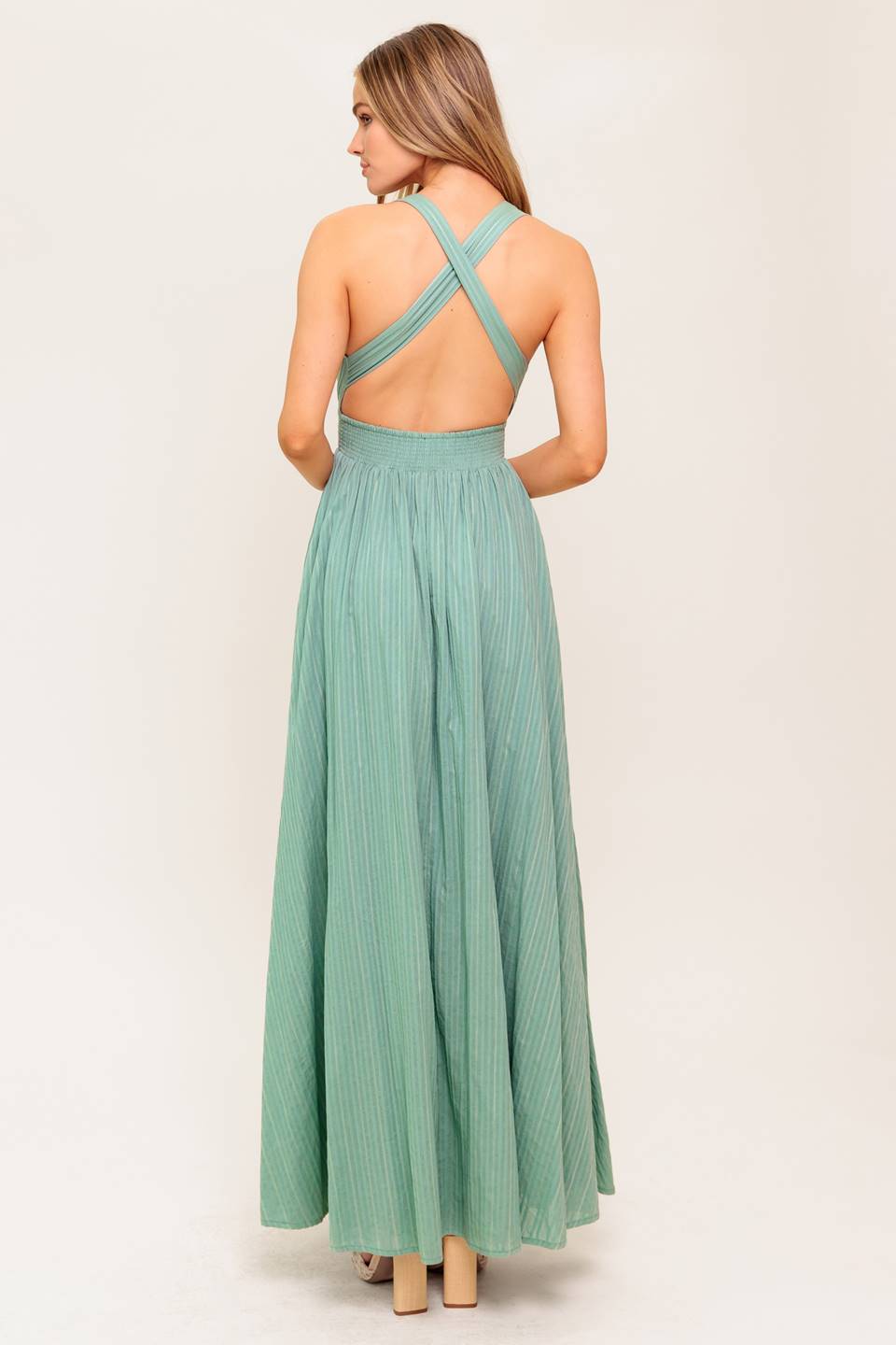 SUNSHINE ON MY MIND SAGE CROSS BACK MAXI DRESS