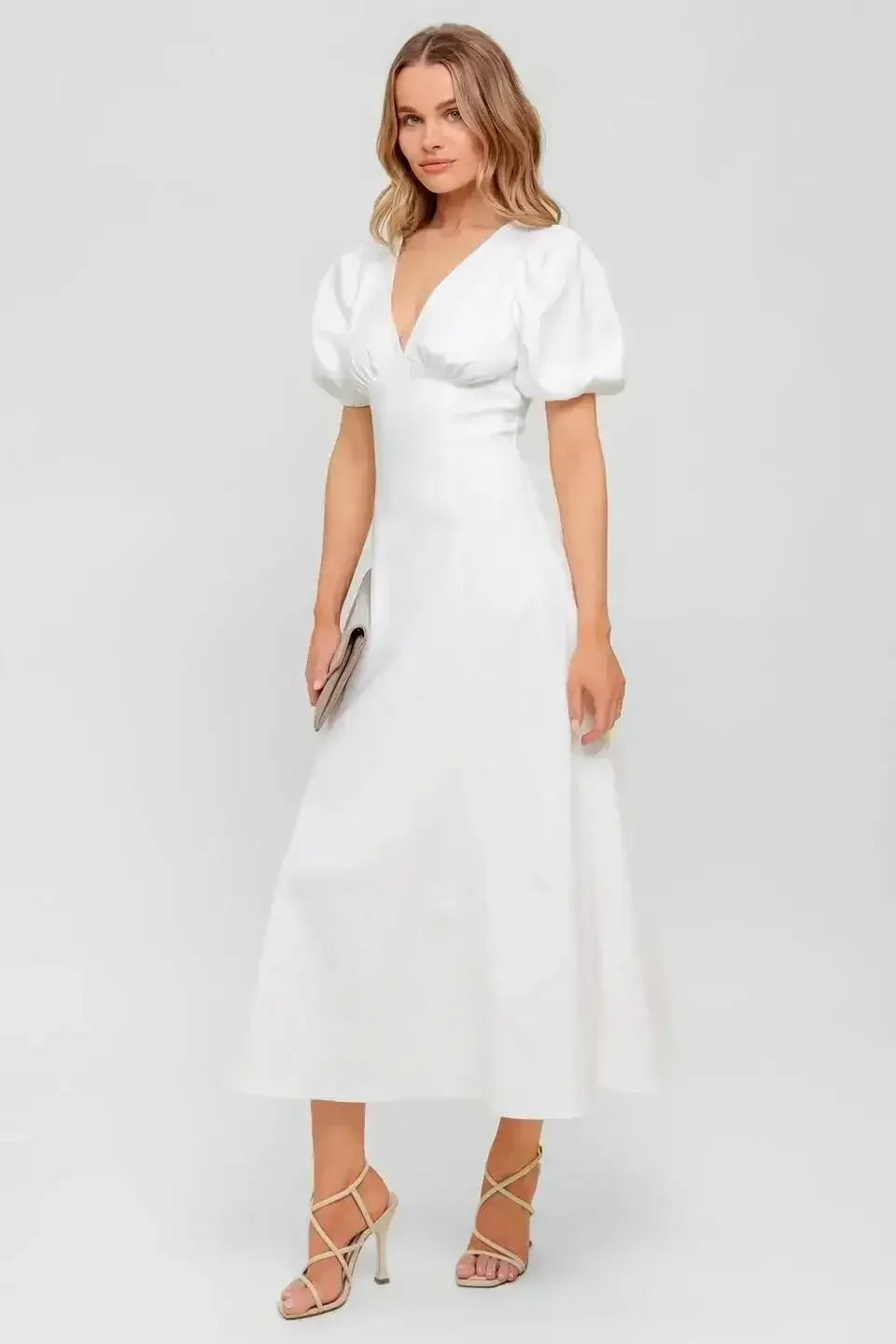 GLENDA MIDI DRESS - WHITE DENIM