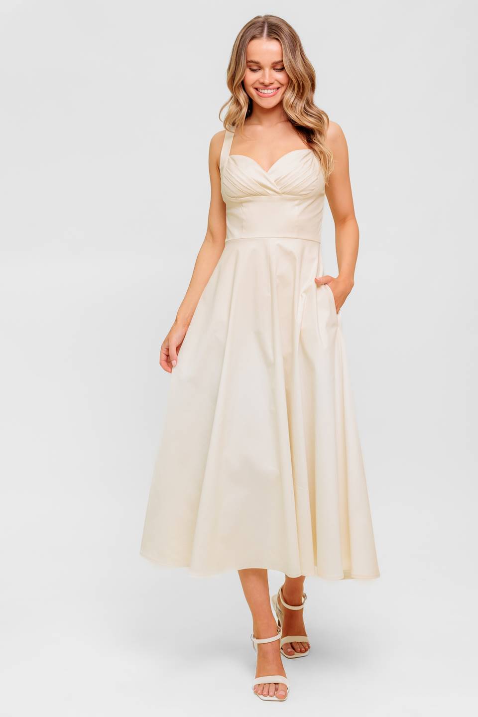 CHANTILLY CHARM SHIRRED MIDI DRESS