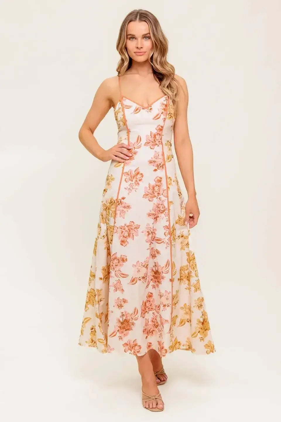CARLYN MIDI DRESS - MUSTARD FLORAL