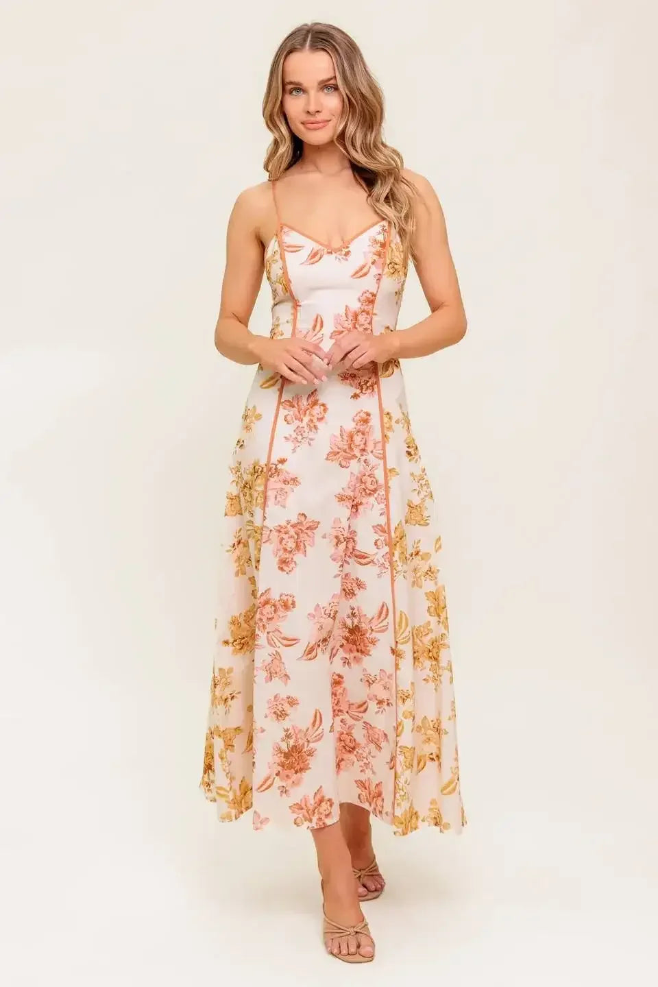 CARLYN MIDI DRESS - MUSTARD FLORAL