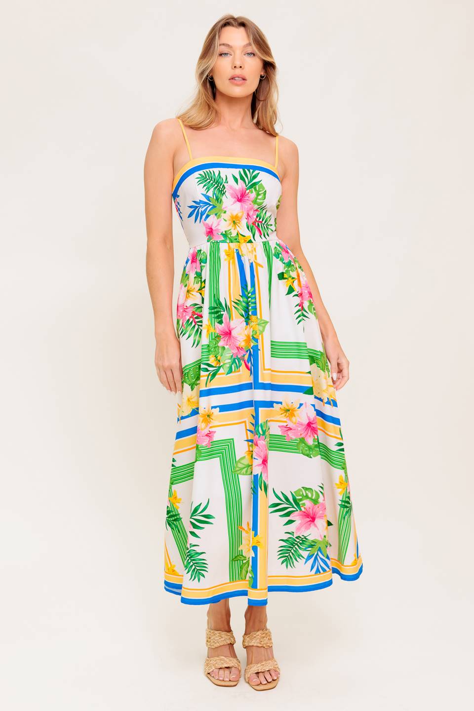 FLORAL HARMONY - FLOWER PRINT MIDI DRESS WITH POCKETS
