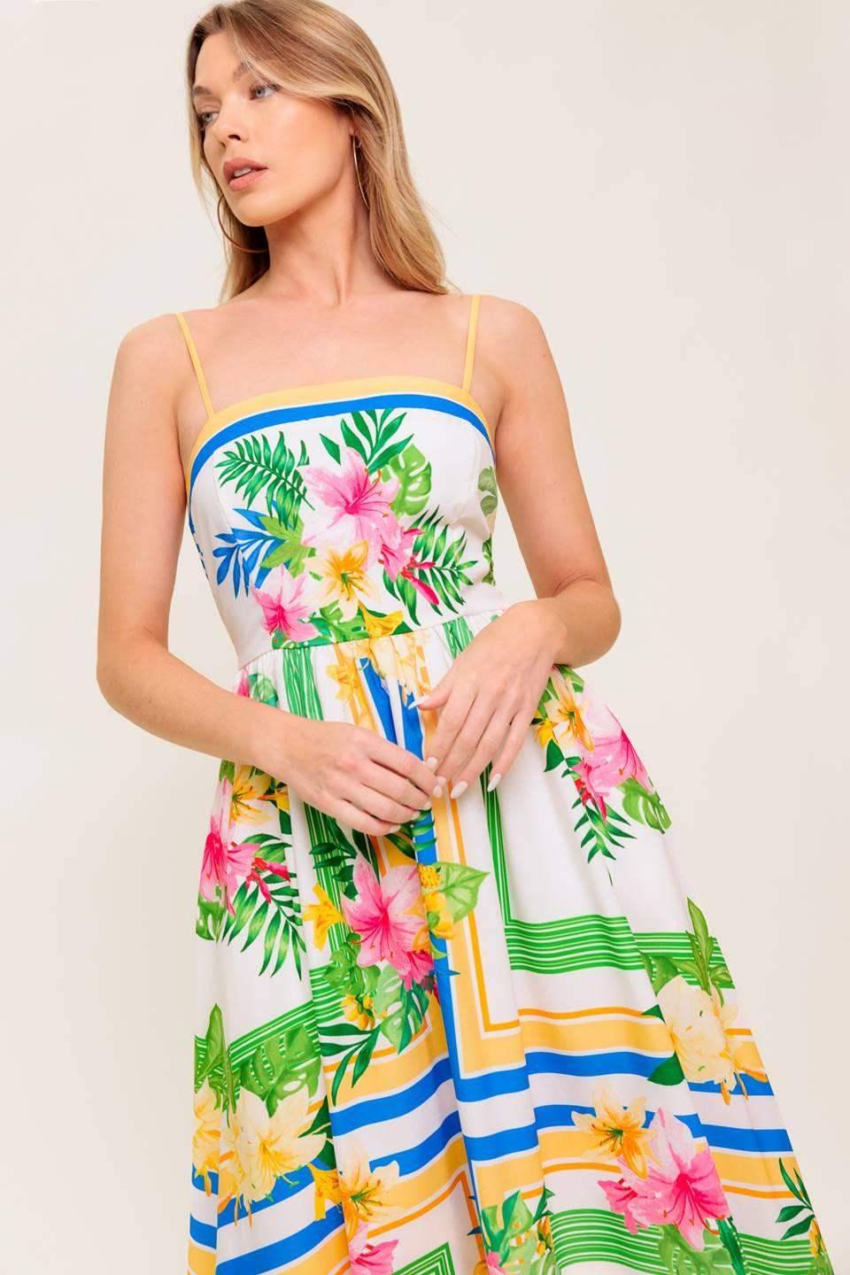 FLORAL HARMONY - FLOWER PRINT MIDI DRESS WITH POCKETS