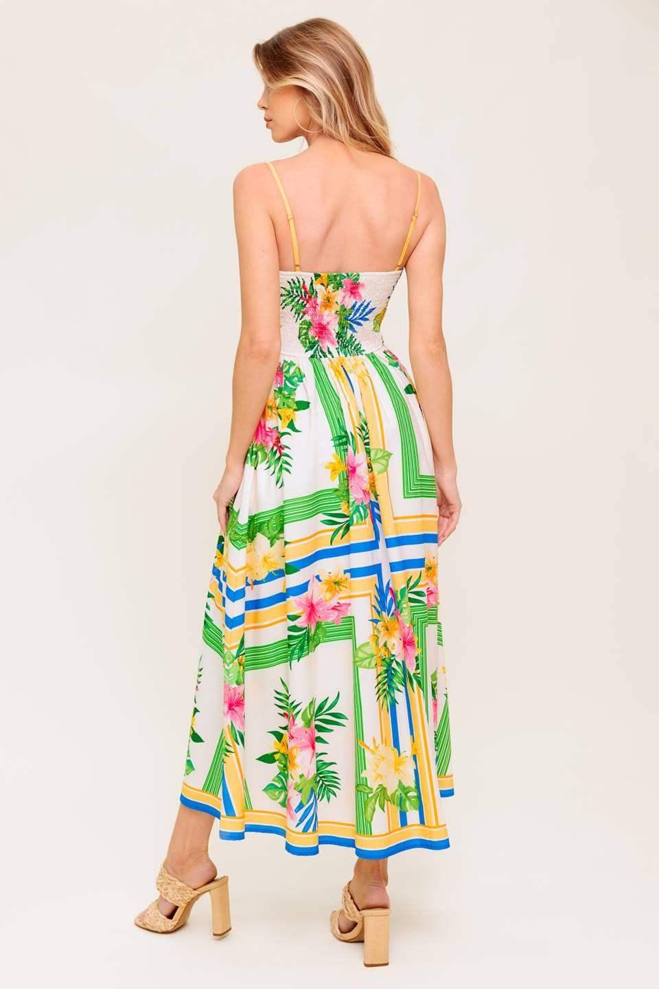 FLORAL HARMONY - FLOWER PRINT MIDI DRESS WITH POCKETS