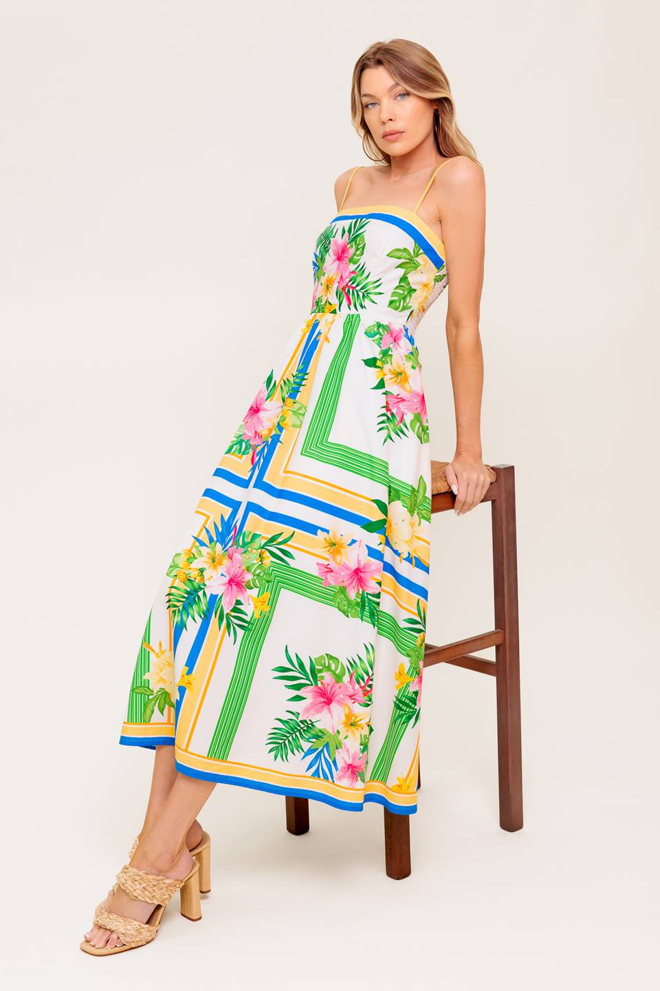 FLORAL HARMONY - FLOWER PRINT MIDI DRESS WITH POCKETS