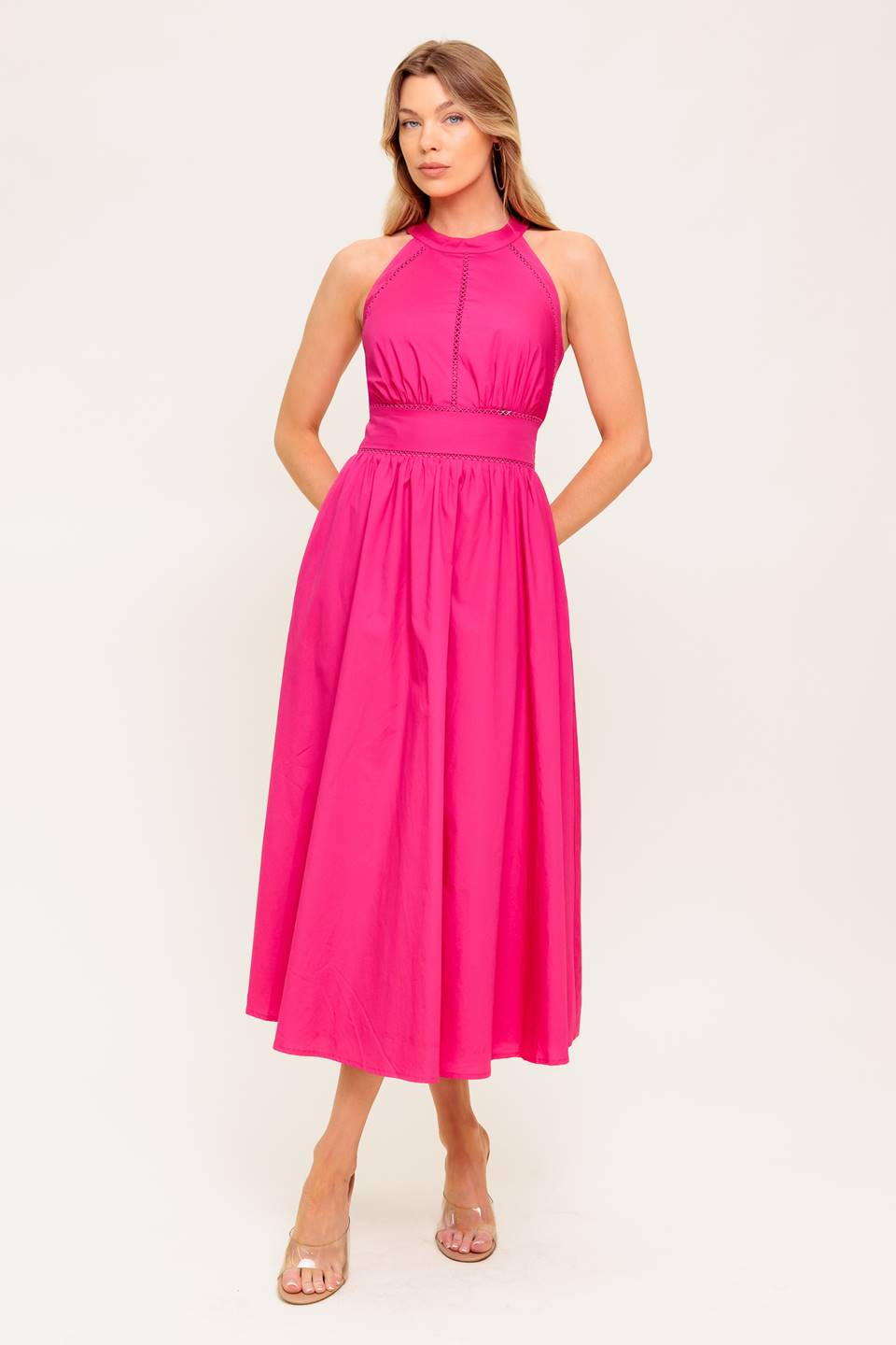 SOLEIL FUCHSIA HALTER MIDI DRESS