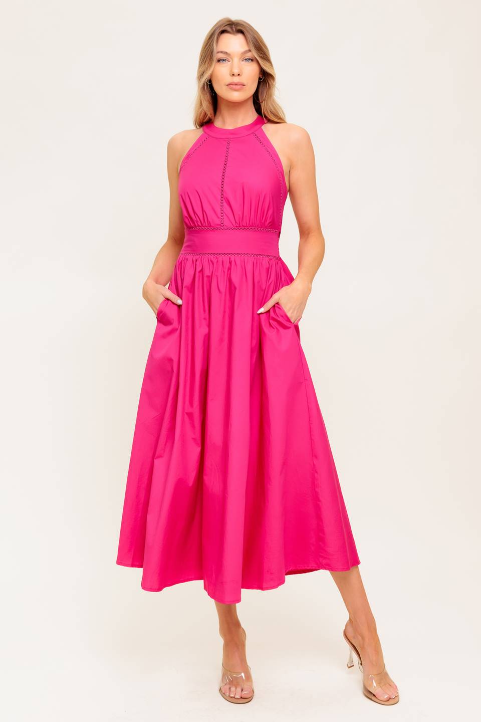 SOLEIL FUCHSIA HALTER MIDI DRESS
