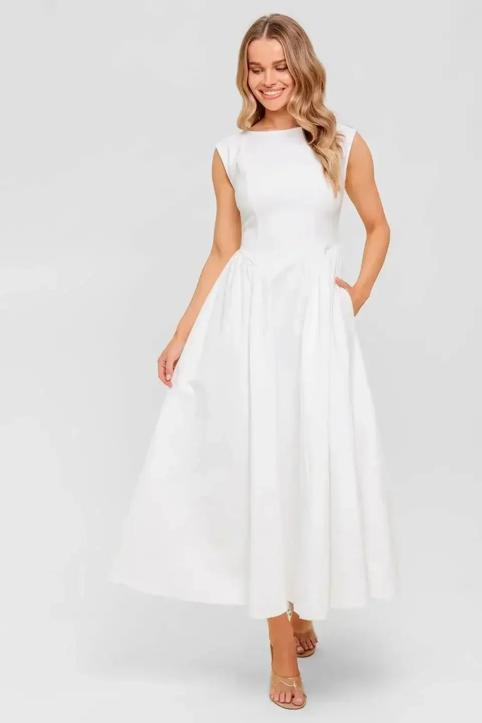 LISETTE WHITE DENIM MIDI DRESS