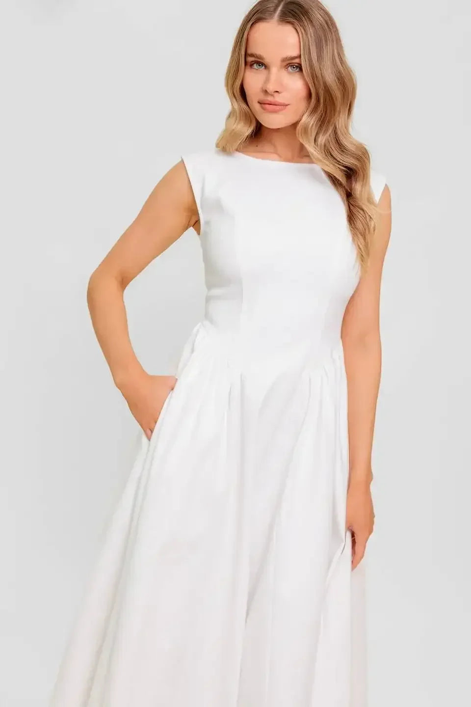 LISETTE WHITE DENIM MIDI DRESS