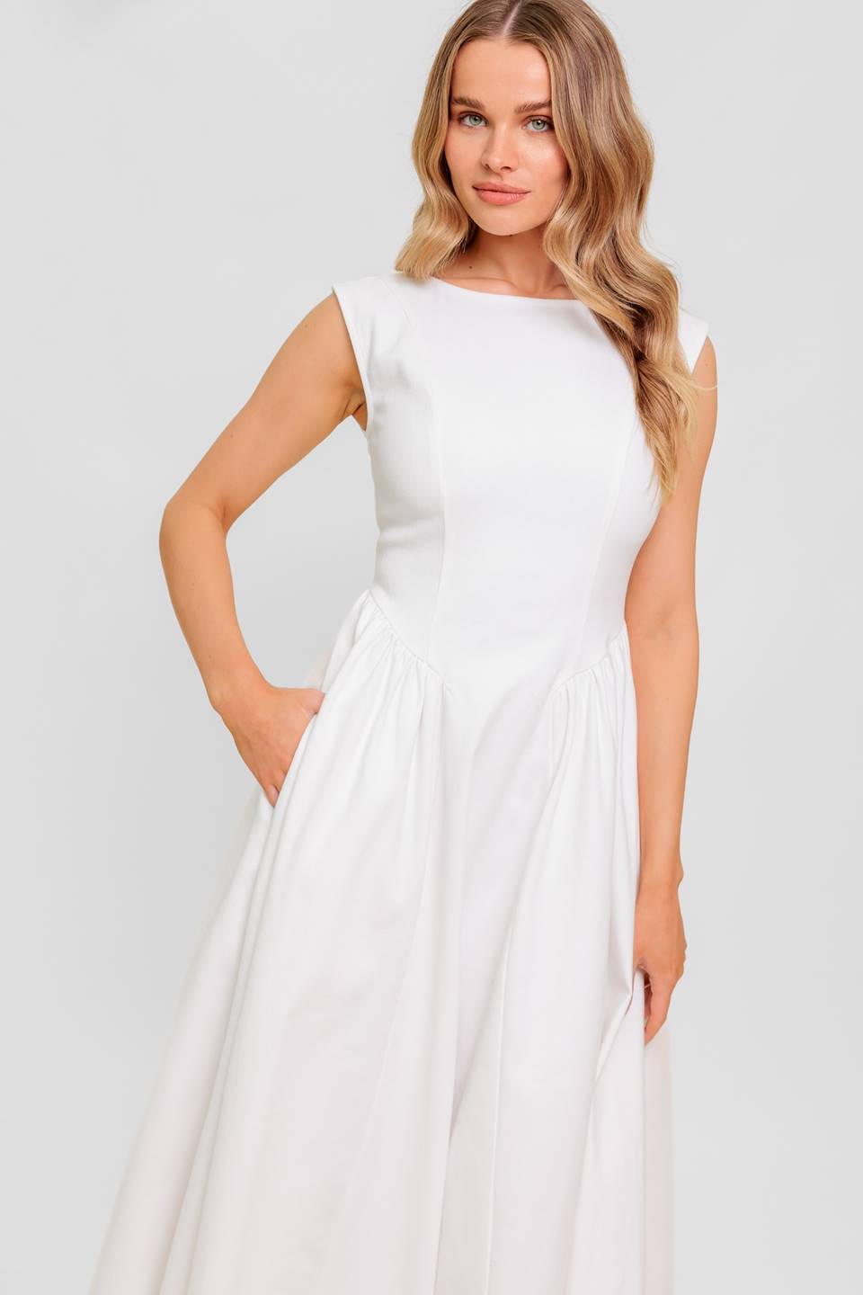 LISETTE WHITE DENIM MIDI DRESS