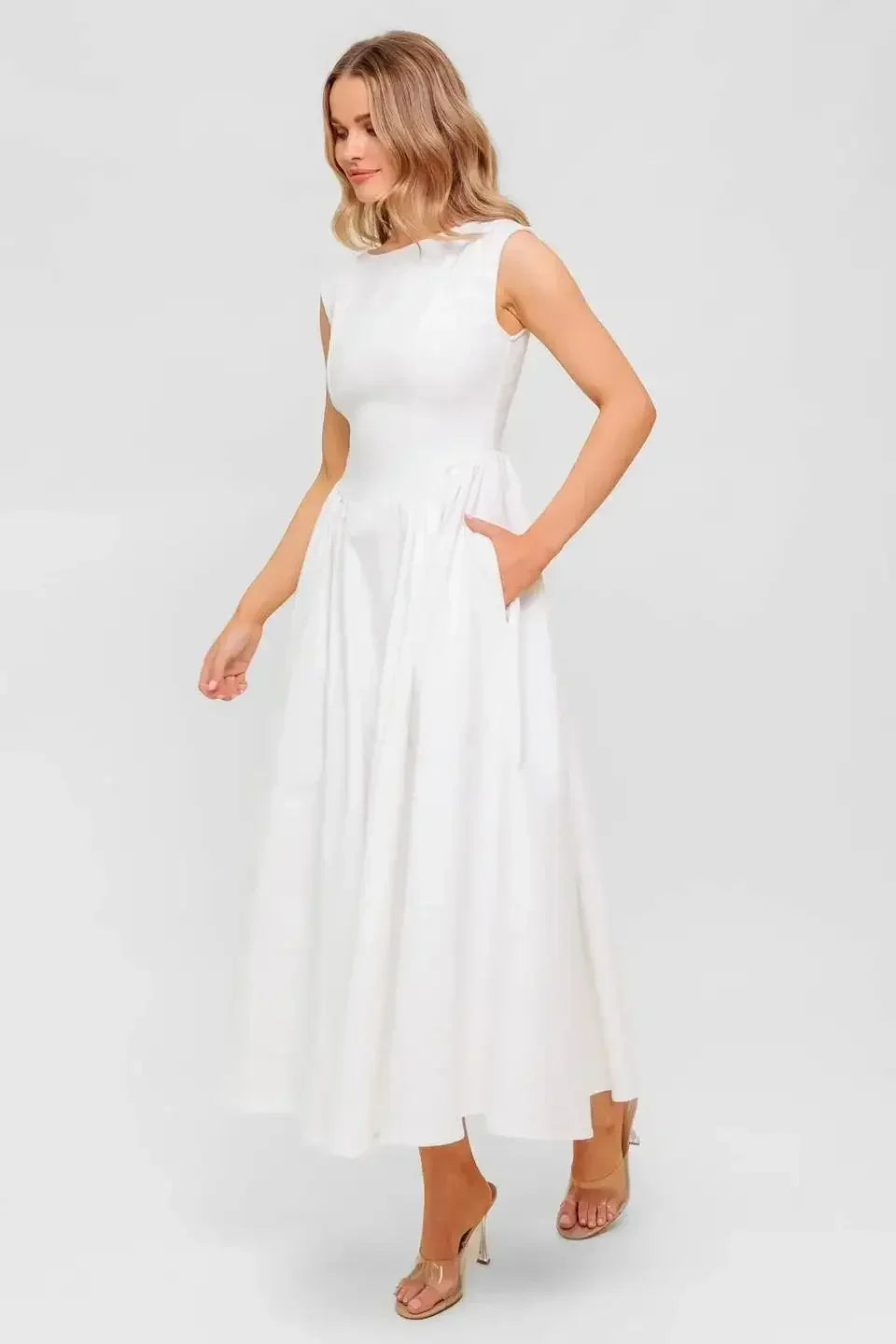 LISETTE WHITE DENIM MIDI DRESS