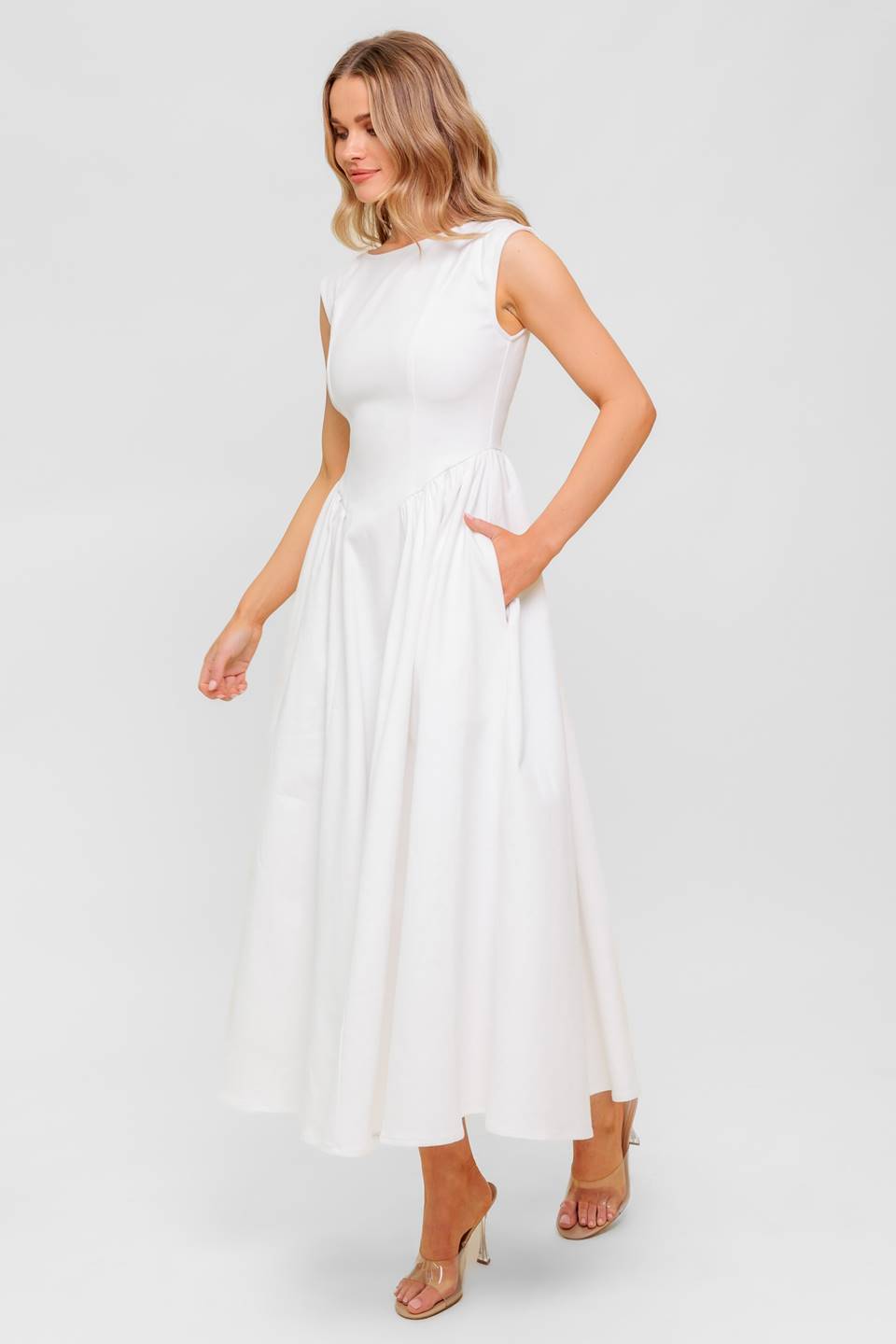 LISETTE WHITE DENIM MIDI DRESS