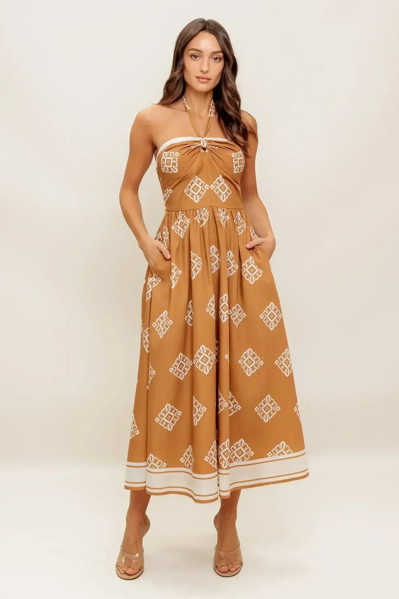 TIANA HALTER MIDI DRESS - RUST