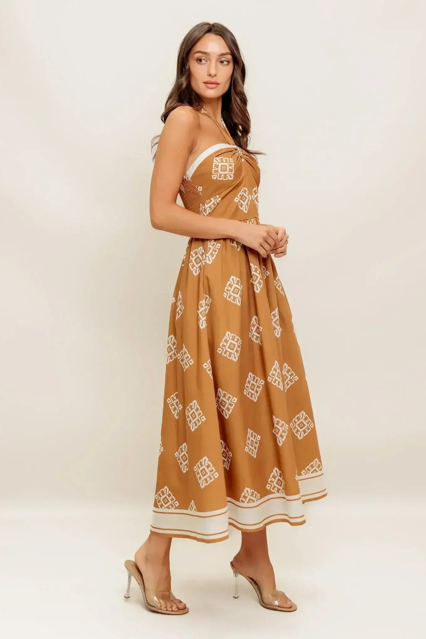 TIANA HALTER MIDI DRESS - RUST