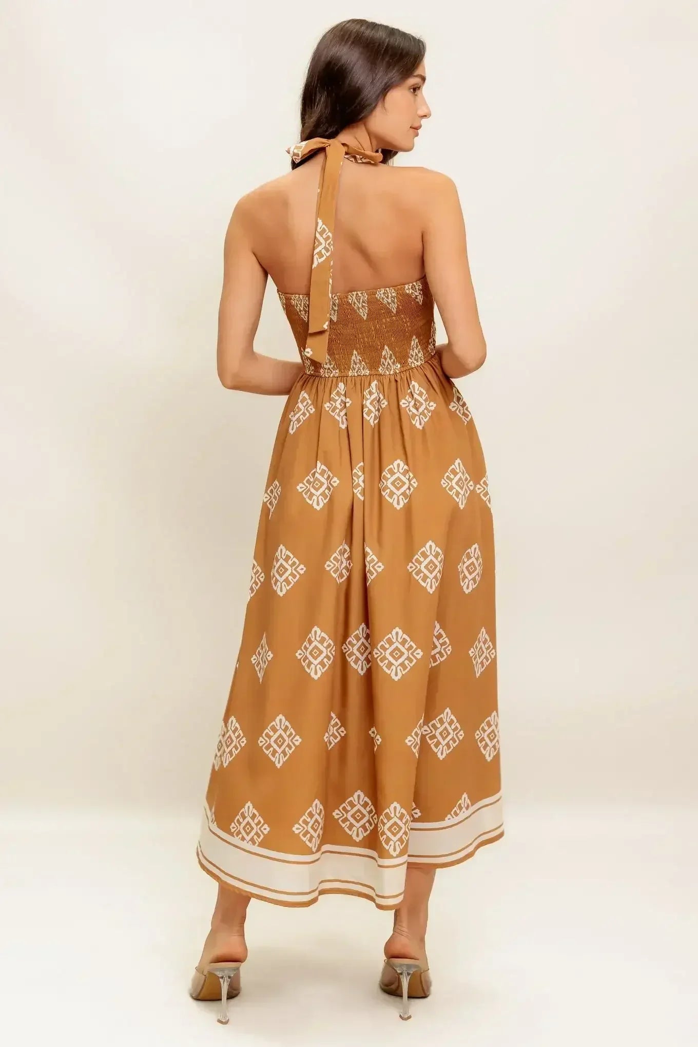 TIANA HALTER MIDI DRESS - RUST