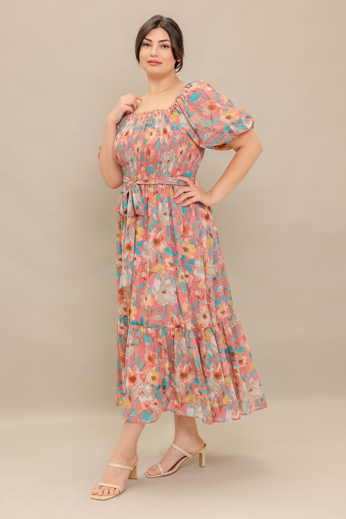ROSY TWILIGHT FLORAL MIDI DRESS