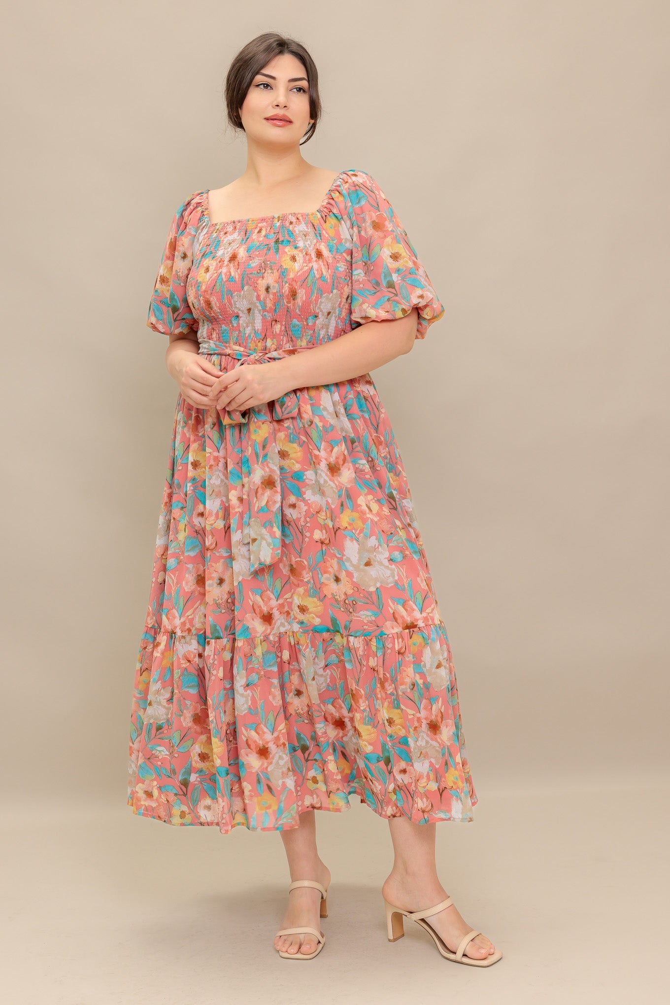 ROSY TWILIGHT FLORAL MIDI DRESS