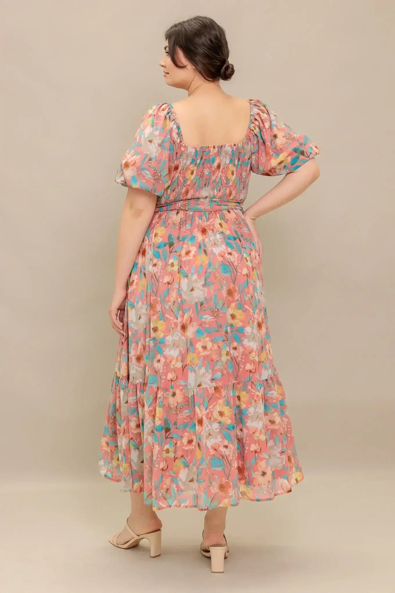 ROSY TWILIGHT FLORAL MIDI DRESS